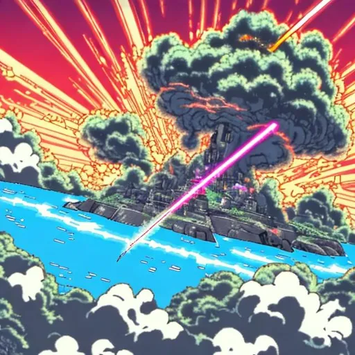 Prompt:  anime style laser beam destroying an island