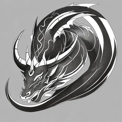 Prompt: simple, clean,  full body, bull dragon uroboros wrapped in a band, well designed, tribal tattoo design, black ink only, no background