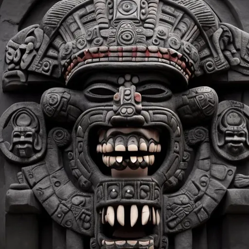 Prompt: tlaloc, god, mask, realistic, headdress, fangs
