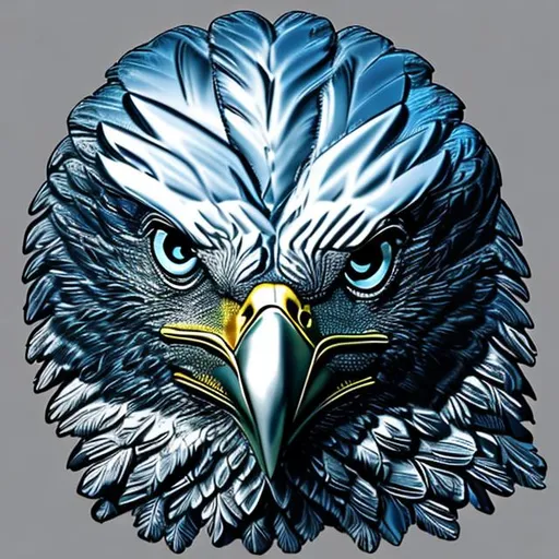 Prompt: 
Silver Eagle with the colors of the background blue and black the blue color on the left and the black on the right with the silver eagle