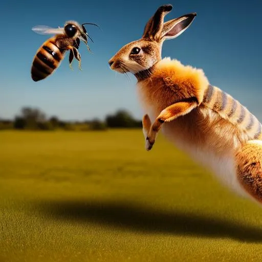 Prompt: honey bee blended with a hare , hybrid flying creature, surreal, 8k, food photography, octane render