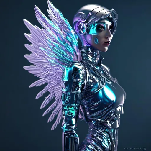Prompt: Metallic cyber girl with metallic wings, sci-fi fantasy 