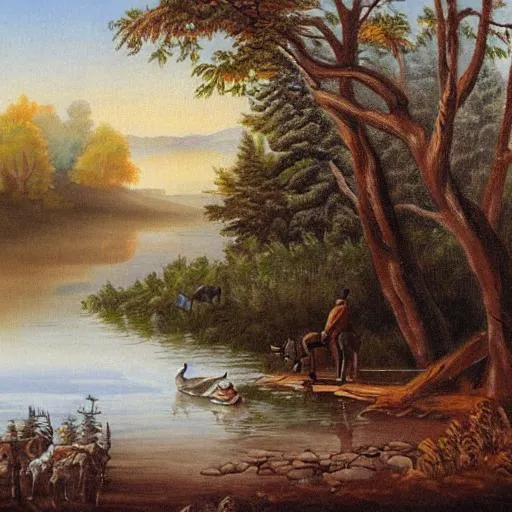 Prompt: western style painting of a lake
