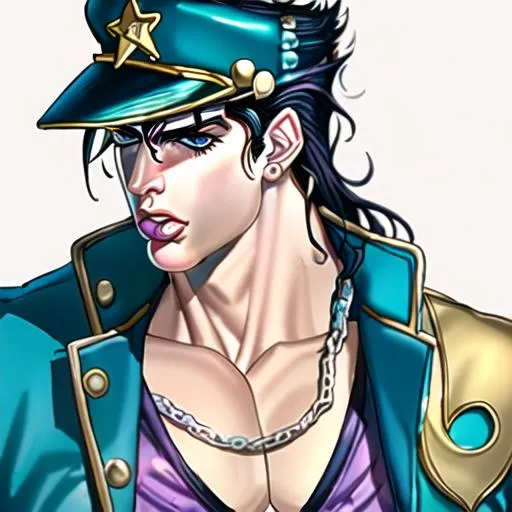 Prompt: Realistic Real Life Jotaro Kujo with star platinum 