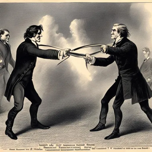 Prompt: Senators John C Calhoun and David Webster fighting eachother
