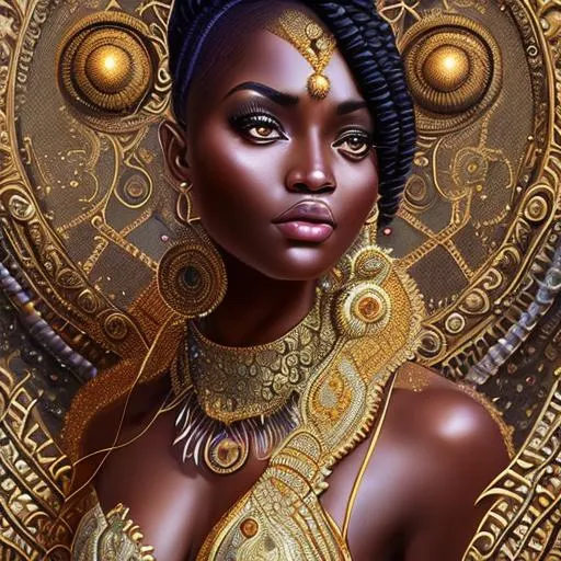 Prompt: Intricately detailed front facing elaborate beautiful brown skinned African Nigerian moon goddess holding a staff  intricate glistening face bright eyes prismatic crystal clear dress intricately braided hair hyperdetailed painting by Ismail_Inceoglu Tom Bagshaw Dan Witz CGSociety ZBrush Central fantasy art 4K, Crystal Palace in background digital painting, digital illustration, extreme detail, digital art, ultra hd, vintage photography, beautiful, tumblr aesthetic, retro vintage style, hd photography, hyperrealism, extreme long shot, telephoto lens, motion blur, wide angle lens, deep depth of field, warm, anime Character Portrait, Symmetrical, Soft Lighting, Reflective Eyes, Pixar Render, Unreal Engine Cinematic Smooth, Intricate Detail, anime Character Design, Unreal Engine, Beautiful, Tumblr Aesthetic,  Hd Photography, Hyperrealism, Beautiful Watercolor Painting, Realistic, Detailed, Painting By Olga Shvartsur, Svetlana Novikova, Fine Art