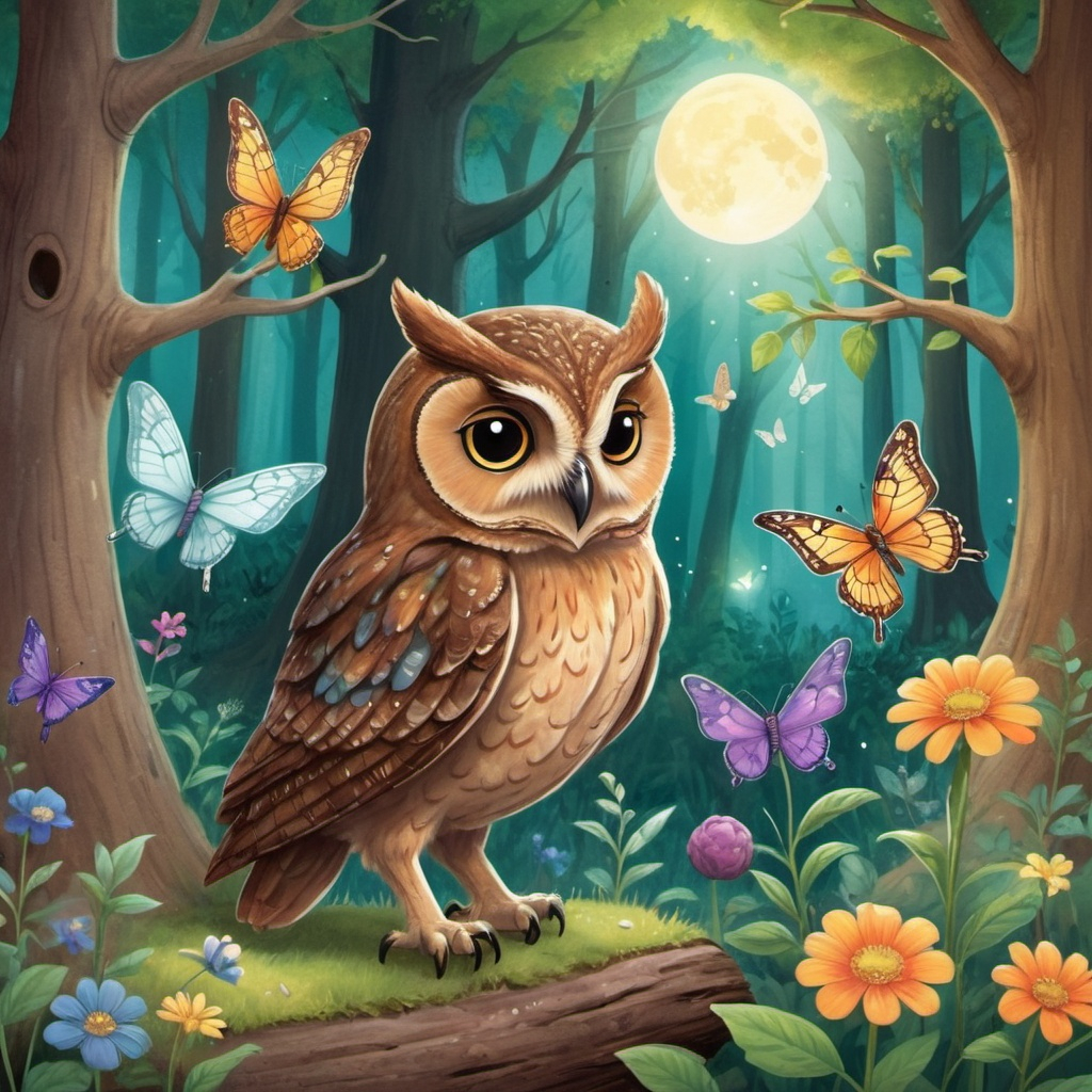 Create a series of illustrations for a childrens story set in a magical forest The illustrations 