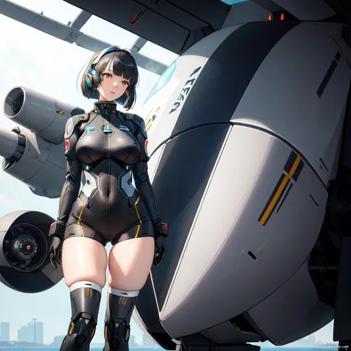 Prompt: a lonely Mech-Pilot AI girl, from "Armored Core", very tall, thick thighs, wide hips, huge glutes, long legs, slender waist, big beautiful eyes, disturbingly beautiful face, aloof expression, bob haircut with bangs, wearing Mech-Pilot fashion clothes, haute couture, God-quality, Godly detail, hyper photorealistic, realistic lighting, realistic shadows, realistic textures, 36K resolution, 12K raytracing, hyper-professional, impossible quality, impossible resolution, impossibly detailed, hyper output, perfect continuity, anatomically correct, no restrictions, realistic reflections