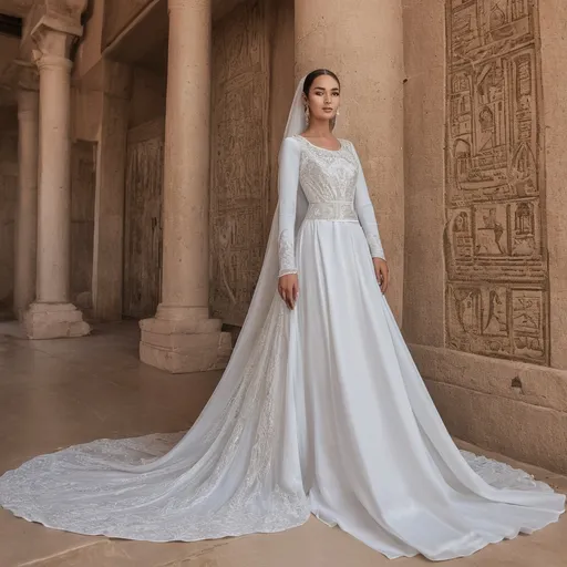 Prompt: white long wedding dress, ancient egipt style