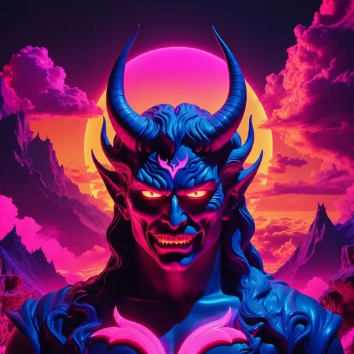 Prompt: demon, hell, demonic, vaporwave, retro, neon, aesthetic, liminal, high quality, high definition, beautiful