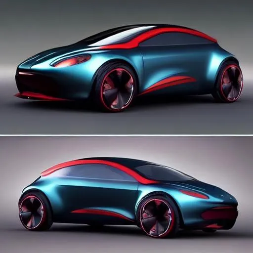 Prompt: a  futuristic compact sporty sedan concept  , based on aston martin concept design , minor inputs from beetle roof  ,pinterest ,behance ,photorealistic ,hyper realistic , futuristic , modern