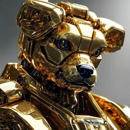 Prompt: 4k, hyperrealistic, 3d, detailed, gold mecha, image of a dog

