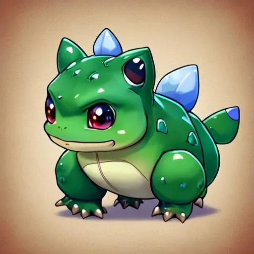 Prompt: HD, High Quality, 5K, Anime, Bulbasaur, blue-green quadrupedal amphibian, green plant bulb on back,  blue skin with darker patches, It has red eyes with white pupils, pointed, ear-like structures on top of its head, and a short, blunt snout with a wide mouth, A pair of small, pointed teeth are visible in the upper jaw when its mouth is open, Each of its thick legs ends with three sharp claws, On Bulbasaur's back is a bright green circular plant bulb that conceals two slender, tentacle-like vines, which is grown from a seed planted there at birth, The bulb also provides it with energy through photosynthesis as well as from the nutrient-rich seeds contained within, forest, Pokémon by Frank Frazetta