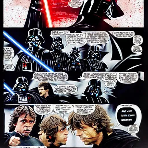 Prompt: Luke Skywalker vs darth vader