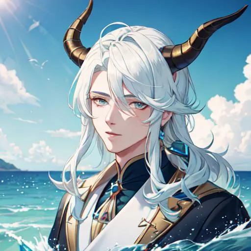 Prompt: Capricorn The Sea-Goat zodiac as a male human, 8k, UHD,  highly detailed, close up