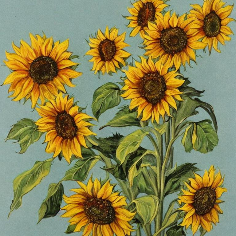 Vintage painted sunflowers are wilting OpenArt