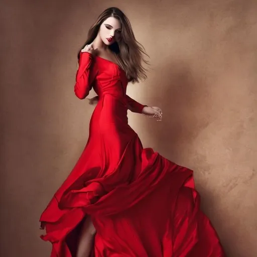 Prompt: Beautiful fashion design model with red dress 