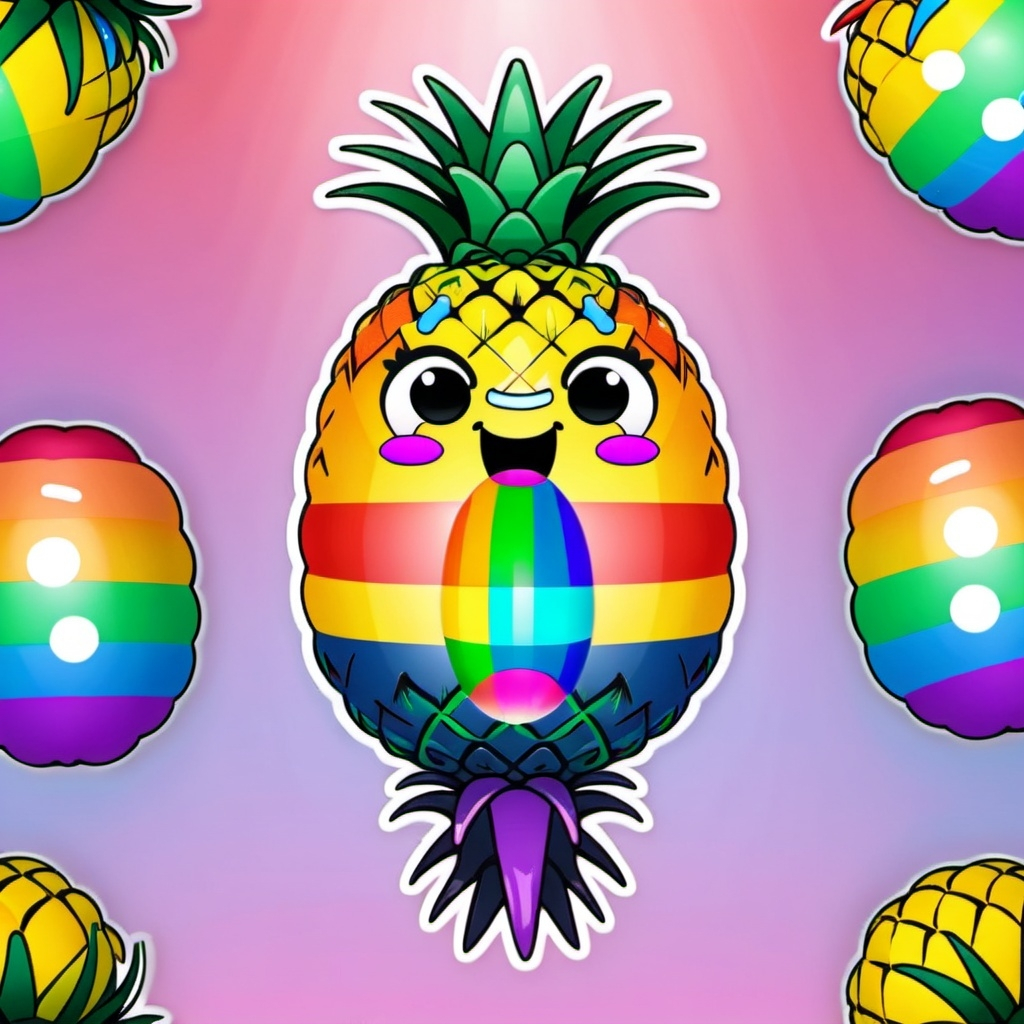 Upside down pineapple emoji with rainbow