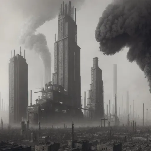 Prompt: Pencil drawing of  Dystopian city skyline dominated by towering factories and pollution-filled skies, depicted in an industrial art style with a desaturated color palette, oppressive atmosphere, and smoggy haze, emphasizing the consequences of industrialization, digital illustration, art by Wojtek Fus, Rasmus Berggreen, and Maciej Kuciara, gritty and realistic textures, lines, digital painting, art by Sergey Kolesov, Wojtek Fus, and Marek Okon, foggy ambiance, mysterious lighting, dark tones, gothic aesthetic, hauntingly beautiful, trending on art platforms, art by dark fantasy artist.