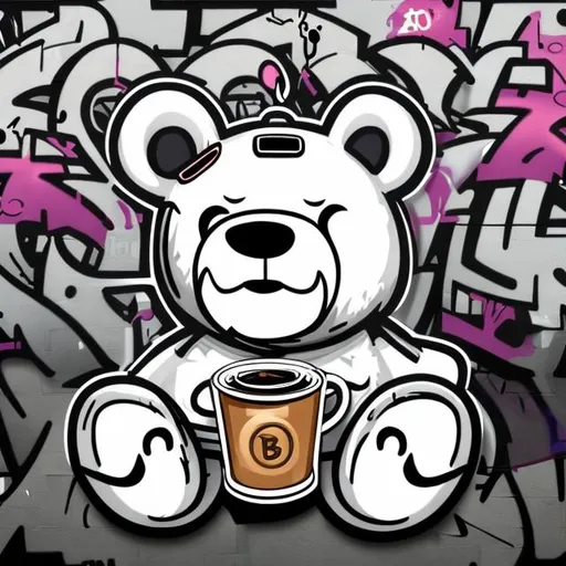 Graffiti Bear With Coffee Bean Outline No Colour Des...