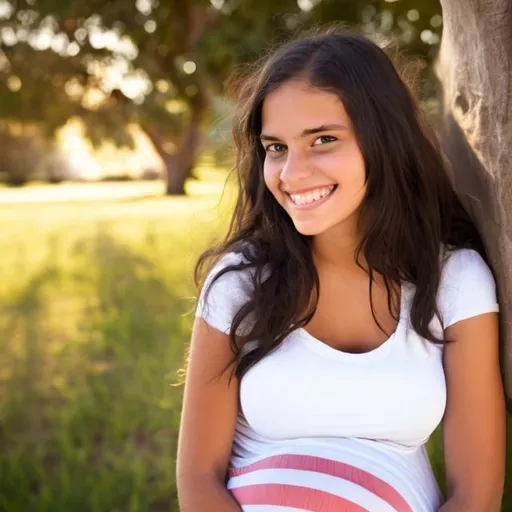 Prompt: pregnant smiling teenage girl  