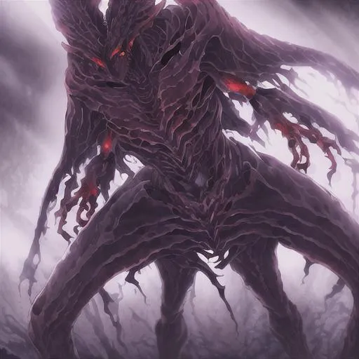Prompt: A humanoids monster made of flesh and bone with red eyes, full body, absolutely astonishing, razor-sharp focus, (masterpiece), volumetric lighting, light beams, bokeh, UHD, 16k, HDR, ((((best quality)))) beautiful detailed bright eyes glowing with infinite energy, 