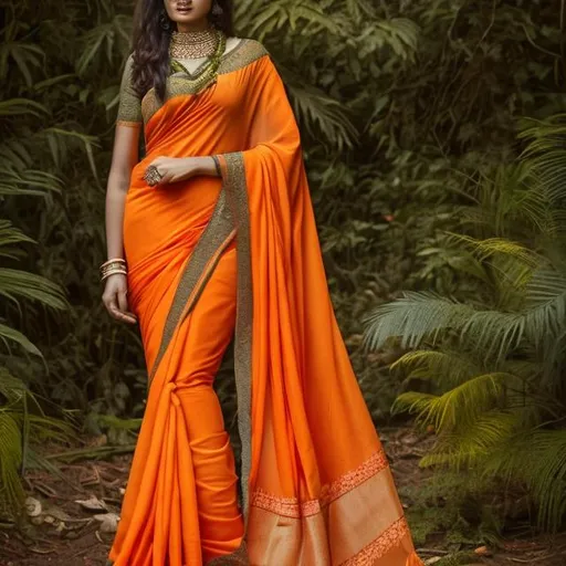 Prompt: Women in orange saree in forest