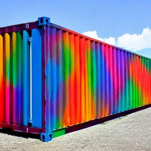 Prompt: Rainbow coloured shipping container
