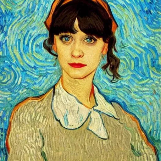 Prompt: Zooey Deschanel by Van Gogh