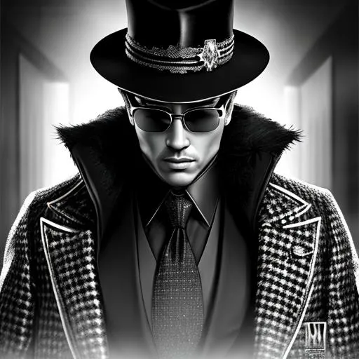 Prompt: Gangster fitt boss, suit and fur coat, hat, dark, noir, intricate design and details, dramatic lighting, hyperrealism, photorealistic, cinematic, cinematic noise, black and white, 8k, --ar 9:16 --s 750