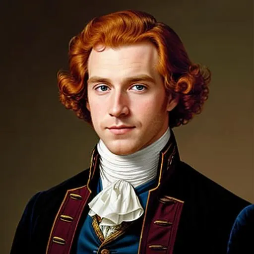 Prompt: Mr. Bingly, a handsome man with curly, ginger hair aged 30 years, stylish 18th century clothing, facial closeup