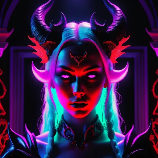 Prompt: beautiful female demon, hell, demonic, gothic, vaporwave, retro, neon, aesthetic, liminal, high quality, high definition, beautiful, dramatic lighting