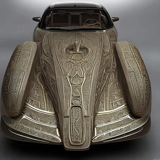 Prompt: A modern car with a Pharaonic design with Pharaonic inscriptions and drawings