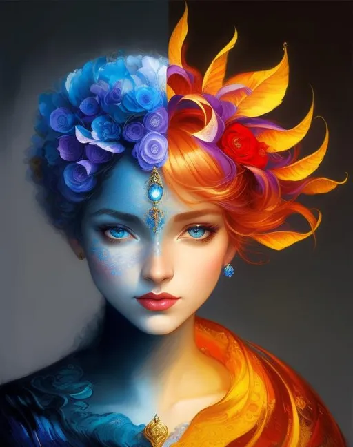 Prompt: Night and Day. Intricate details art by Josephine wall, taras loboda, Anna Dittmann, willem haenraets, van Gogh, tom Bagshaw, Esao Andrews. Best quality. Beautifully lit. 