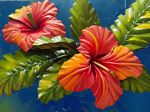 Prompt: Hawaiian Hibiscus, thick oil impasto