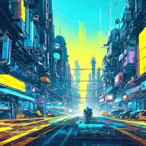 Prompt: Yellow and blue cyberpunk city