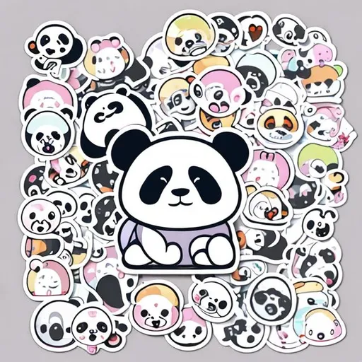 Animated cute panda stickers, white background