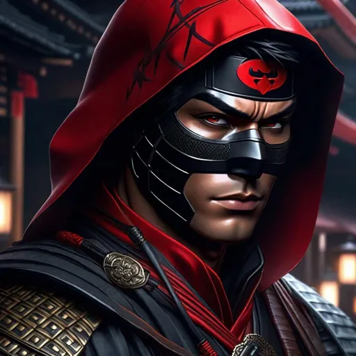 Prompt: Portrait of {  Ninja jason todd redhood } in  {edo era Japan}, perfect composition, hyperrealistic, super detailed, 8k, high quality, trending art, trending on artstation, sharp focus, studio photo, intricate details, highly detailed,happy face, by greg rutkowski