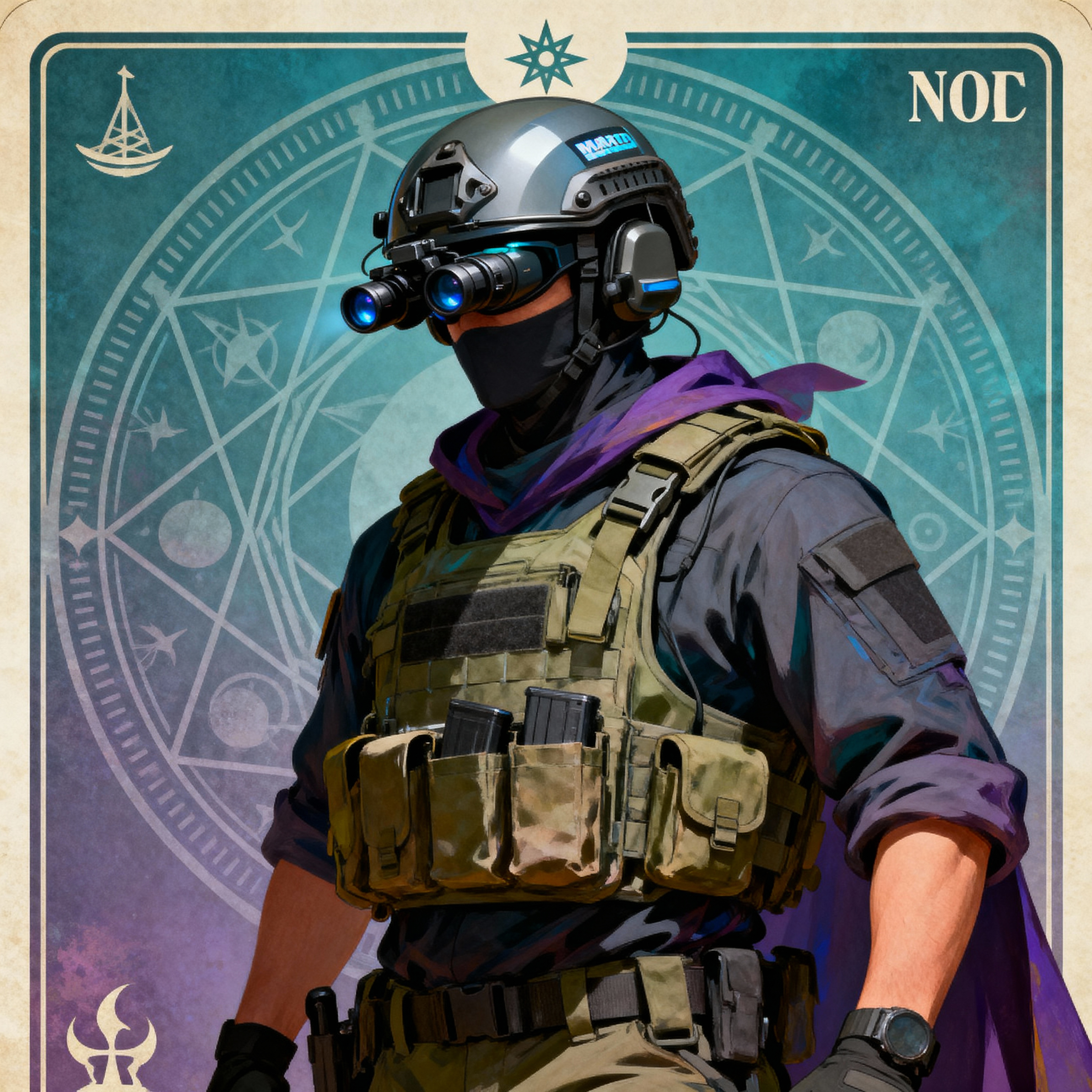 wizard with modern combat plate carrier and helmet w...