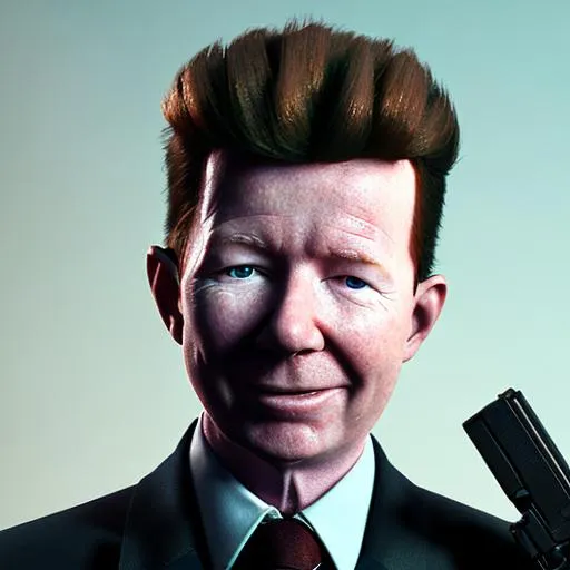 Prompt: rick astley holding ak-47 while rickrolling you