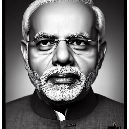 Prompt: photo realistic portrait of Narendra Modi, centered in frame, facing camera, symmetrical face, ideal human, 85mm lens,f8, photography, ultra details, natural light, light background, photo, Studio lighting