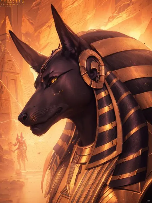 portrait the egyptian male anubis, cyberpunk, black,...