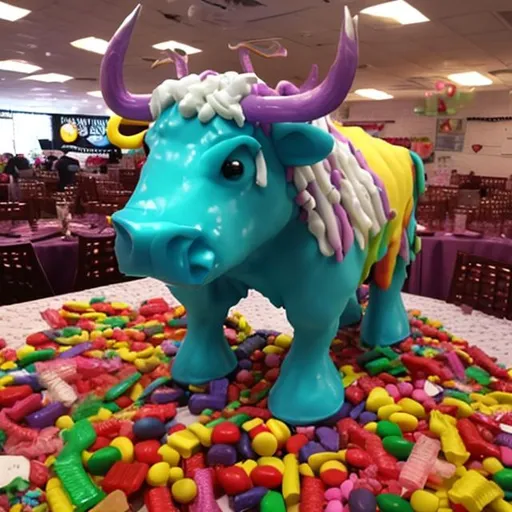 Prompt: Bull made out of candy