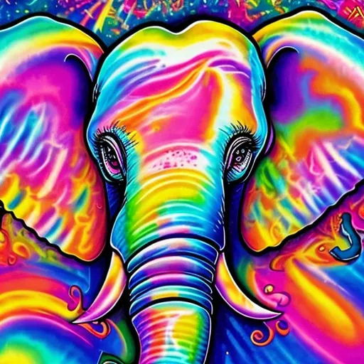 Prompt: Lisa Frank style elephant portrait 