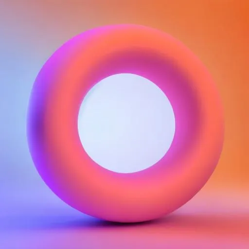 Prompt: Floating torus, orange and purple palette, white background, 3d render, hard lighting
