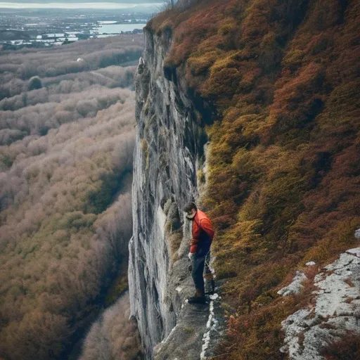 Prompt: A man who fell of a train on a cliff