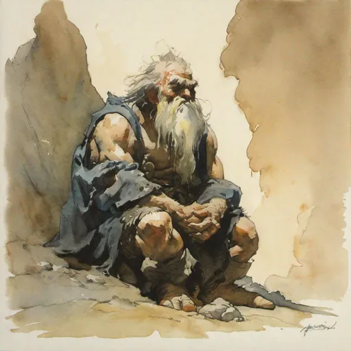 Prompt: grieving dwarf , portrait watercolor by Frank Frazetta ssor 16:0 sav 5
-- 750 --q 2 - 