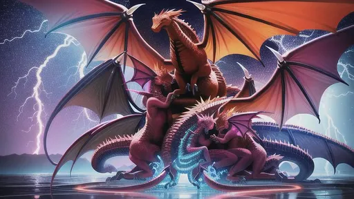 Prompt: Dragons in a group hug, intricately detailed, hyperrealistic, Hyper Detailed, Photorealistic, cool colors, deep color, thunderstorm, Fire, radiant, 8k resolution