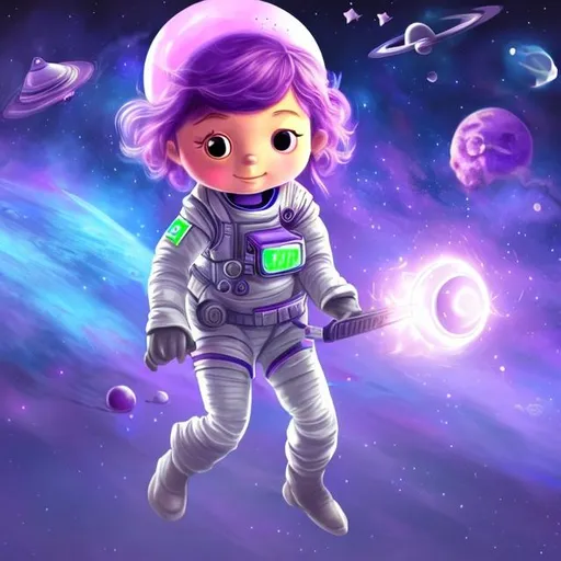 Prompt: Girl on space fighting space boy, purple background