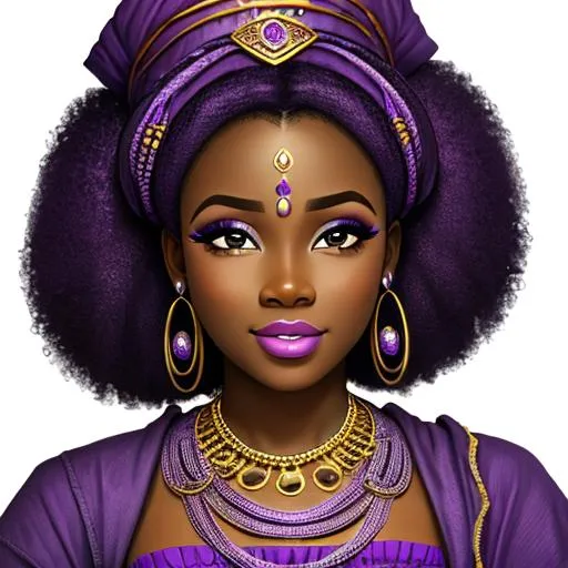 Prompt:  African princess wearing purple, facial closeup